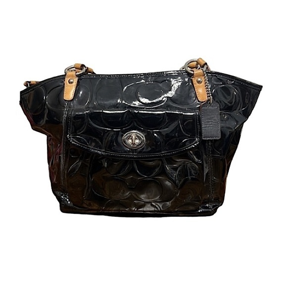 Coach Embossed C Patent LeatherBlack Tote Bag Shoulder bag zip closure